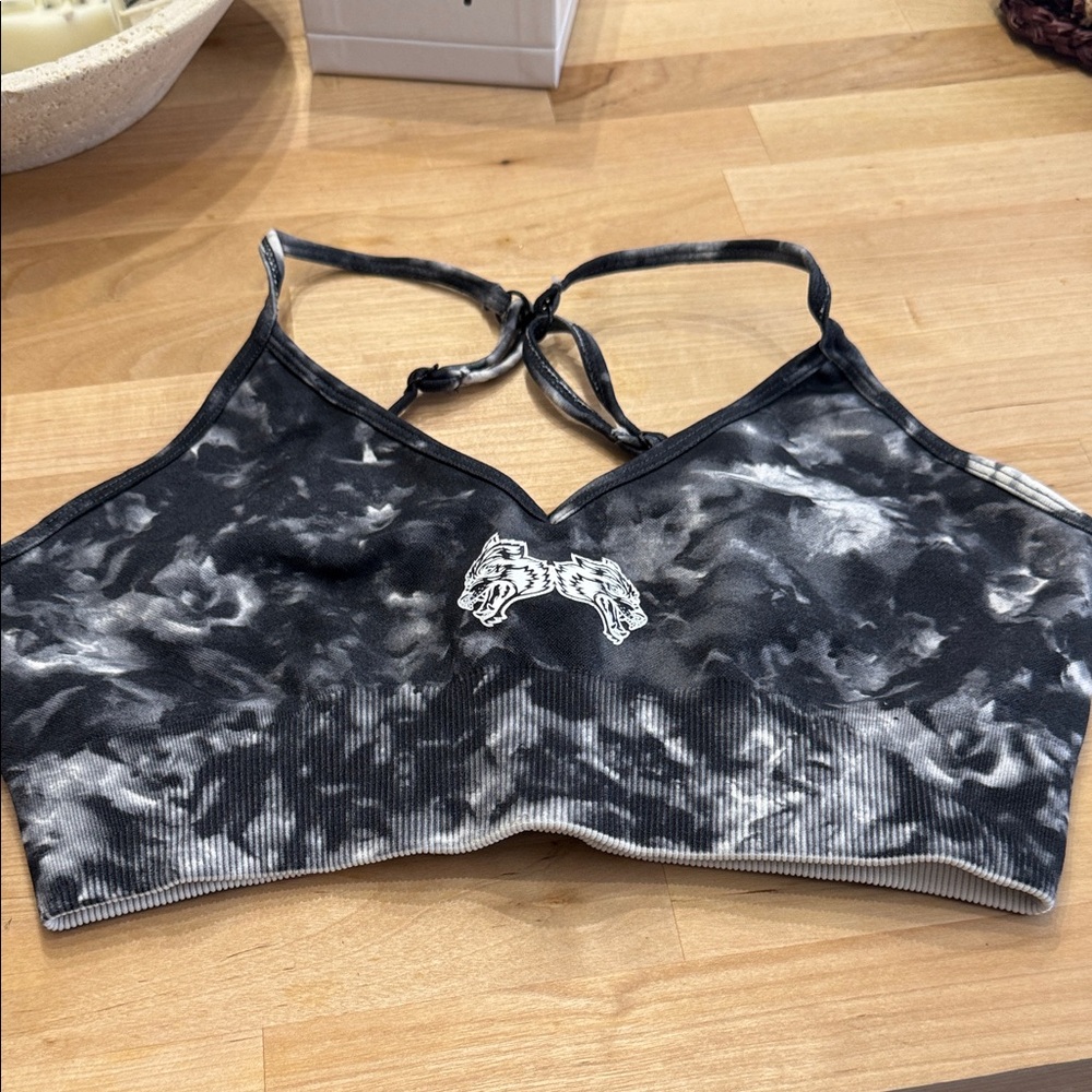 Darcsport Black and Gray Tie-Dye Sports Bra